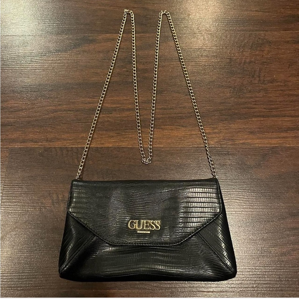 GUESS Black Textured Clutch with Chain Strap